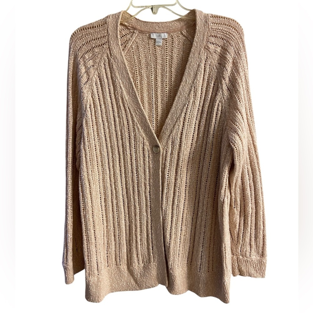 J Jill Light Tan Open-Knit V-Neck sweater Cardigan Large